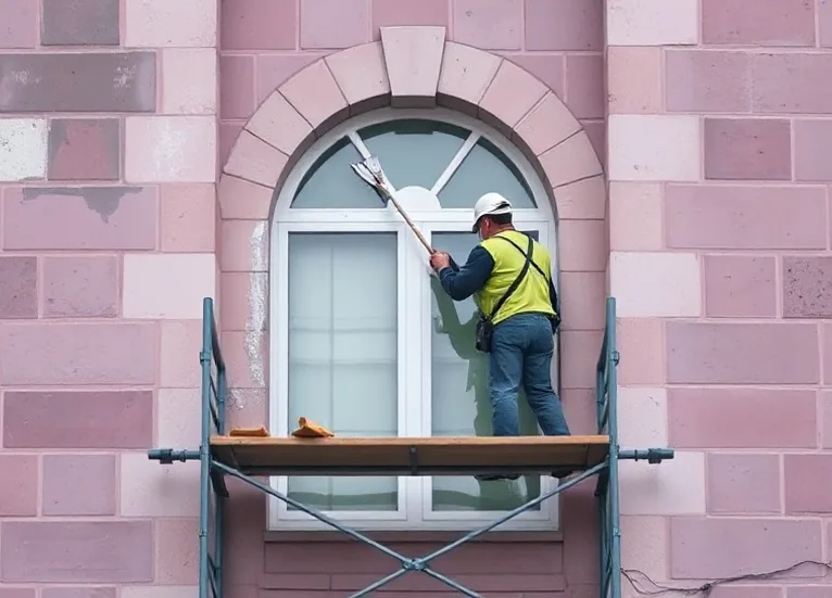 Ravalement de façade en pierre, nettoyage et application d'enduit